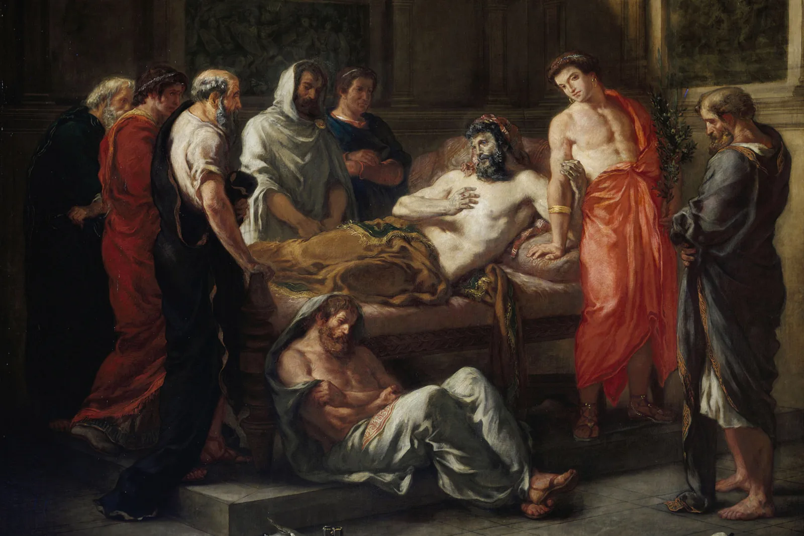 Eugene Delacroix painting of the dying Marcus Aurelius entrusting his son to his friends