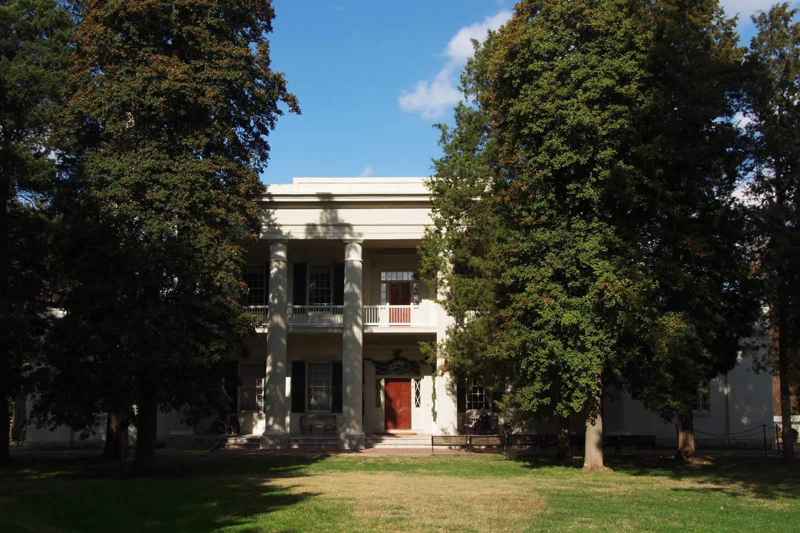 The Hermitage, Andrew Jackson's Greek Revival mansion near Nashville, Tennessee, framed by old trees