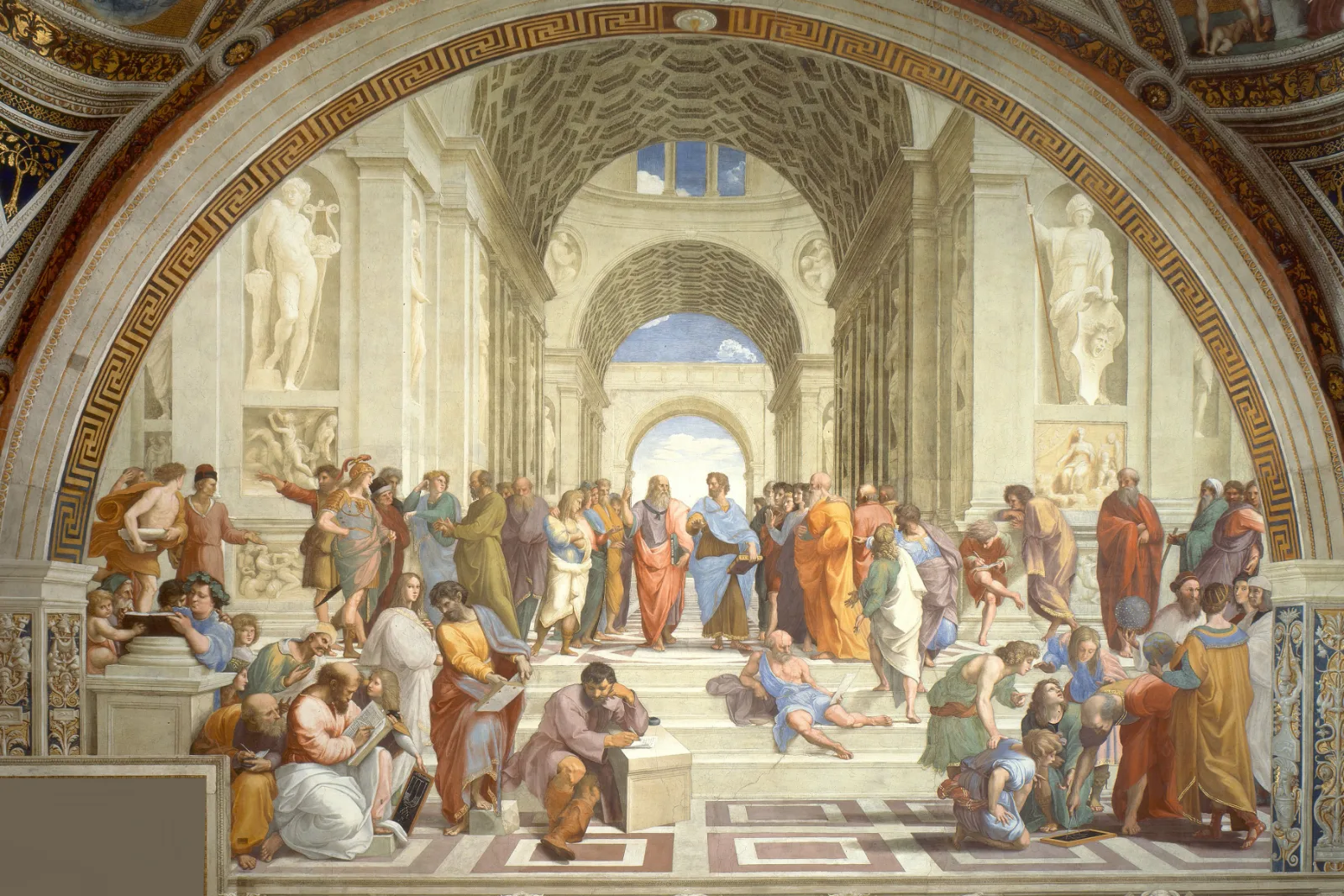 Raphael's School of Athens fresco showing Plato, Aristotle, and the philosophers of ancient Greece, an emblem of Western civilization